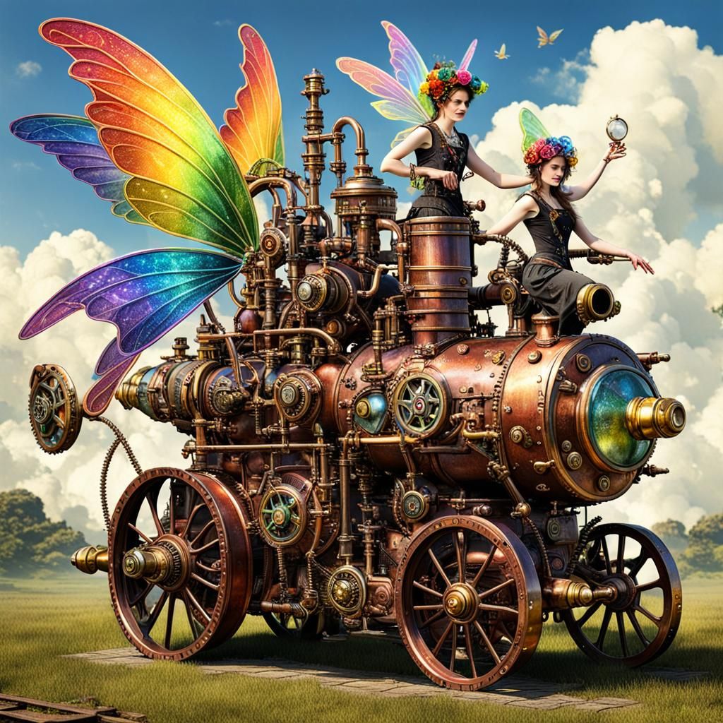 Magical Rainbow Fairies with Steampunk Engine