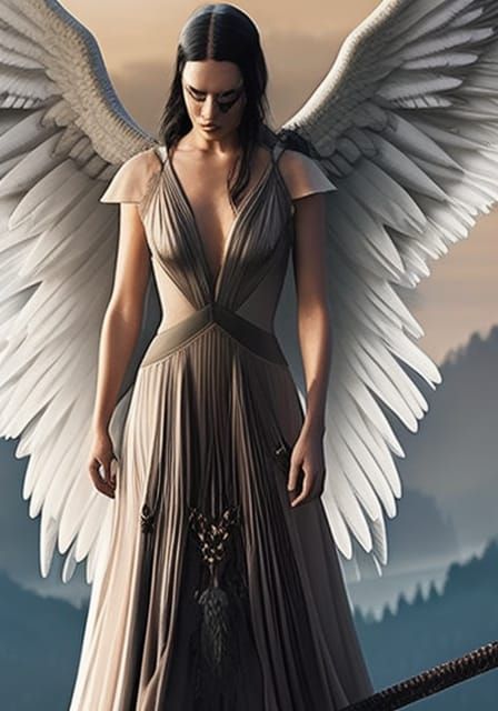 Fallen Angel with White Wings in Dark Fantasy