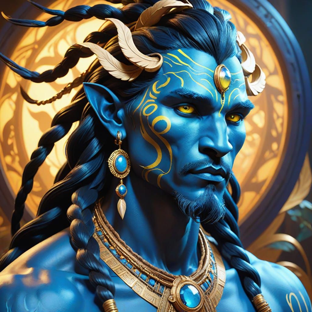 Regal Blue Na'vi Male in Majestic Attire