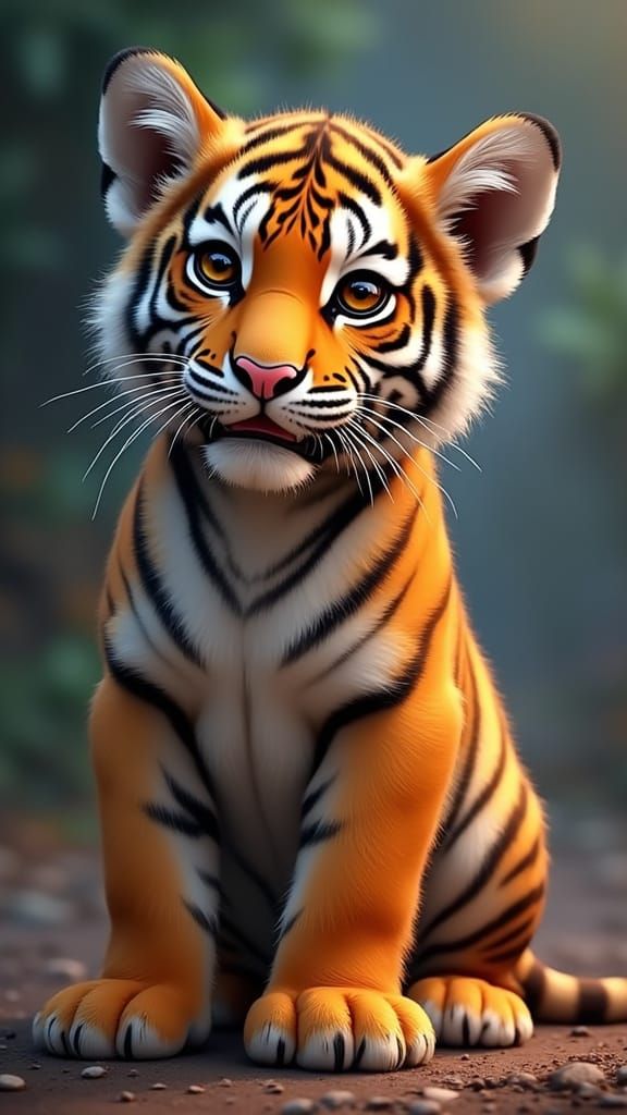 Vibrant Baby Tiger Emerges from Whimsical Hues in Hyperreali...