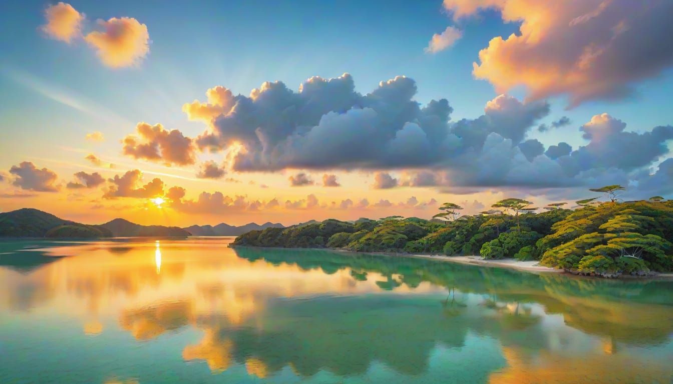 Vibrant Sunrise Over Okinawa Lakes