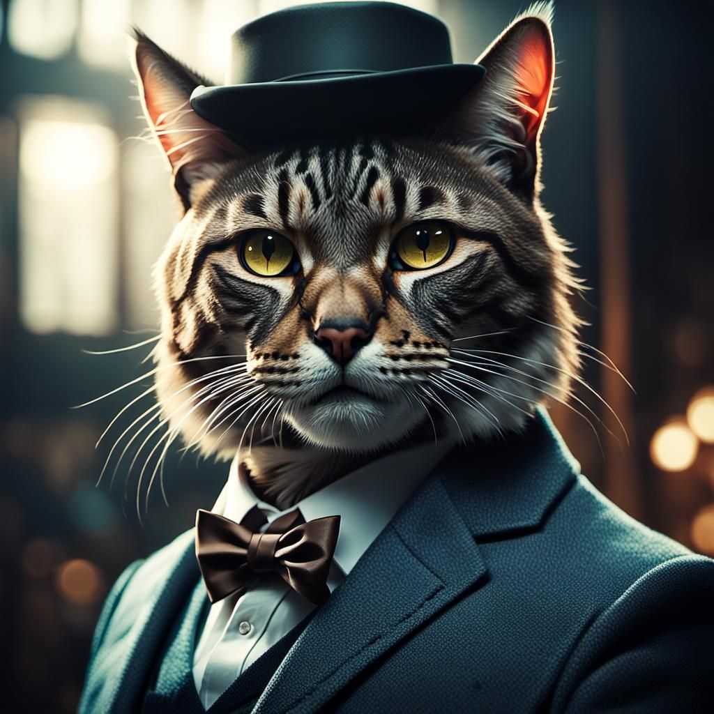 Dapper Cat Portrait in Cinematic Style