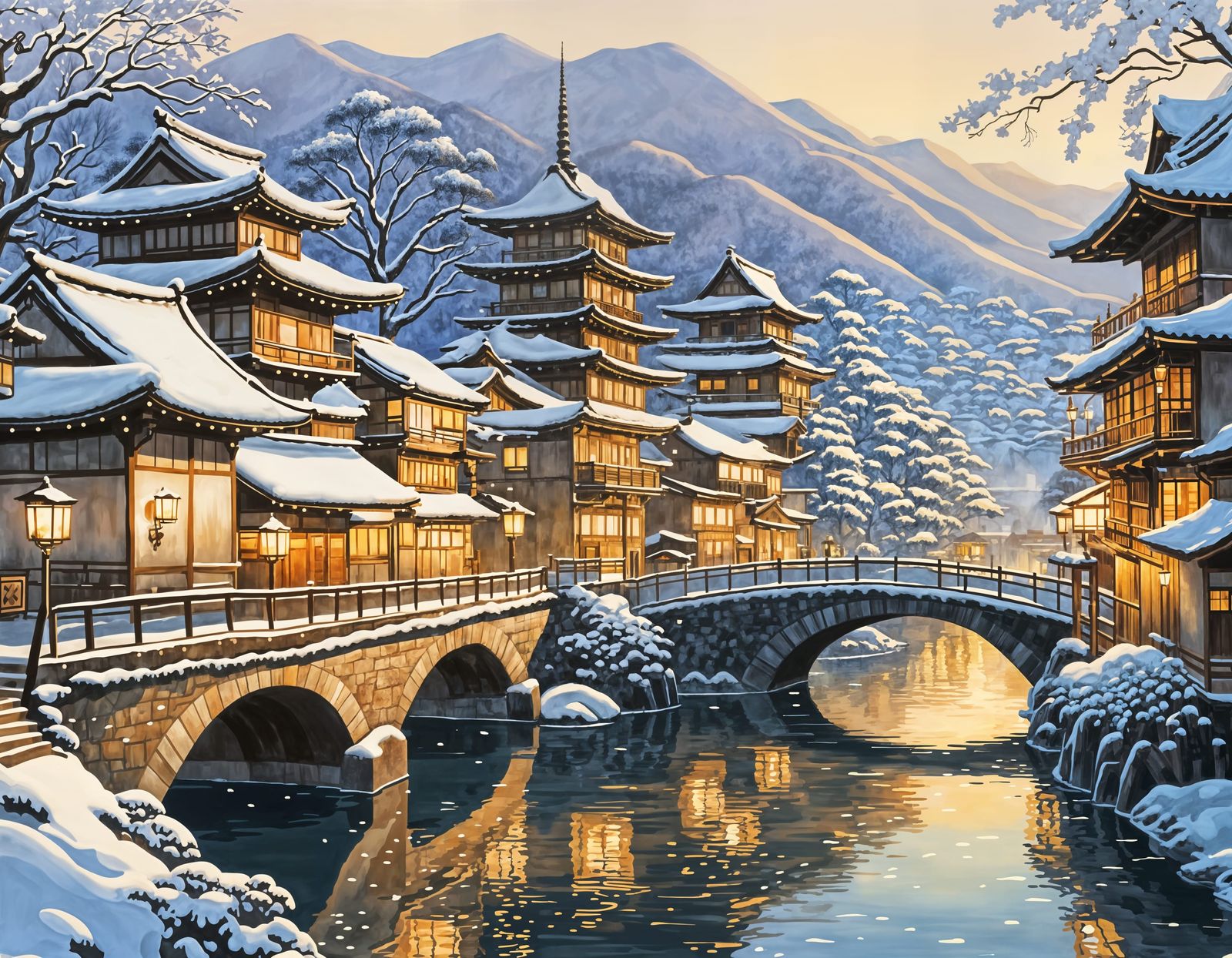 Sawara Japan: Canals and Classical Buildings in Gouache