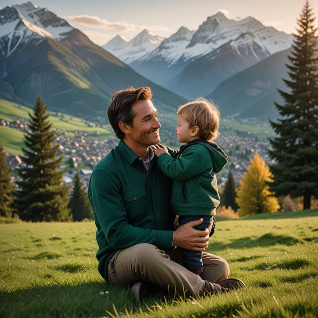 A Father Cherishes the Moment with His Child in a Serene Mou...