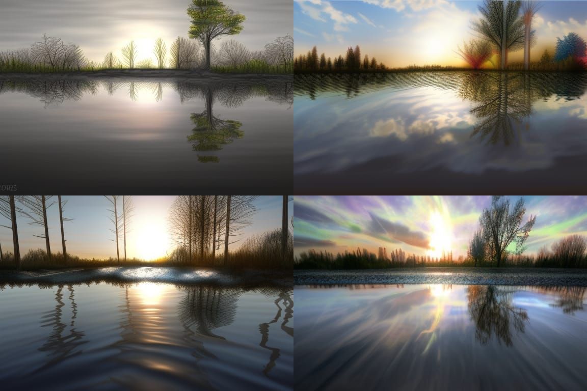 Golden Hour Woodland Scene in Crayon Style