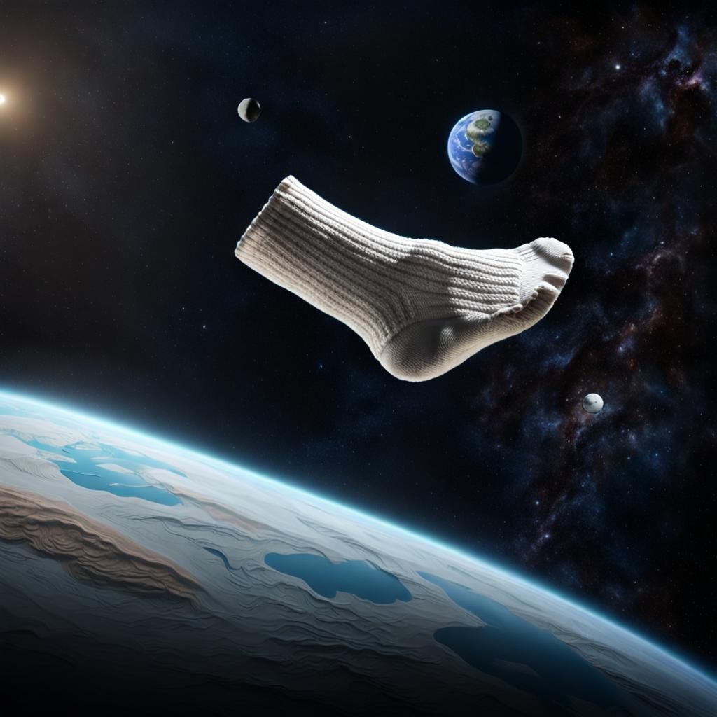 Wrinkled Sock Drifting in Deep Space: Photorealistic Art