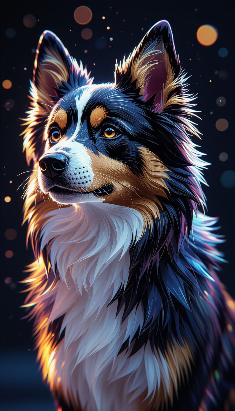 Crystal Dog Portrait with Rainbow Reflections