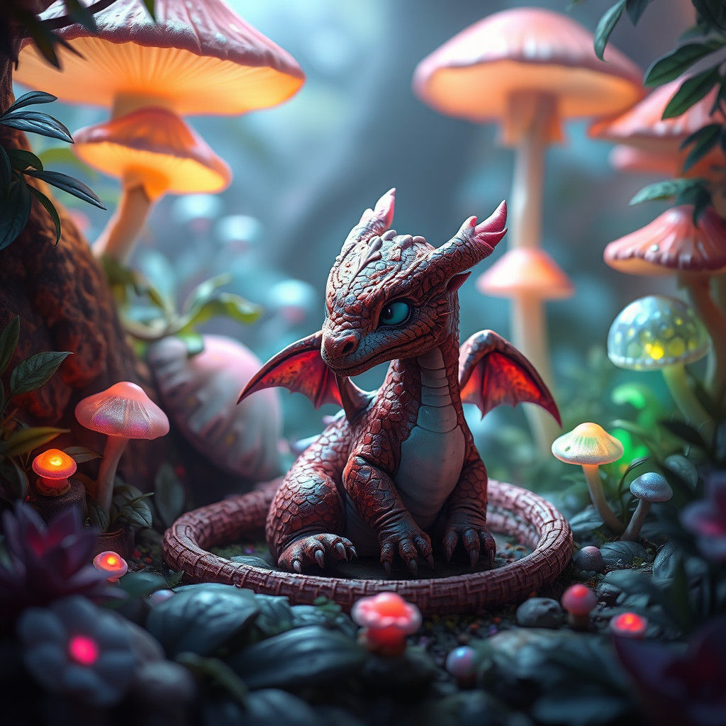 Baby Dragon in Mystical Garden Concept Art