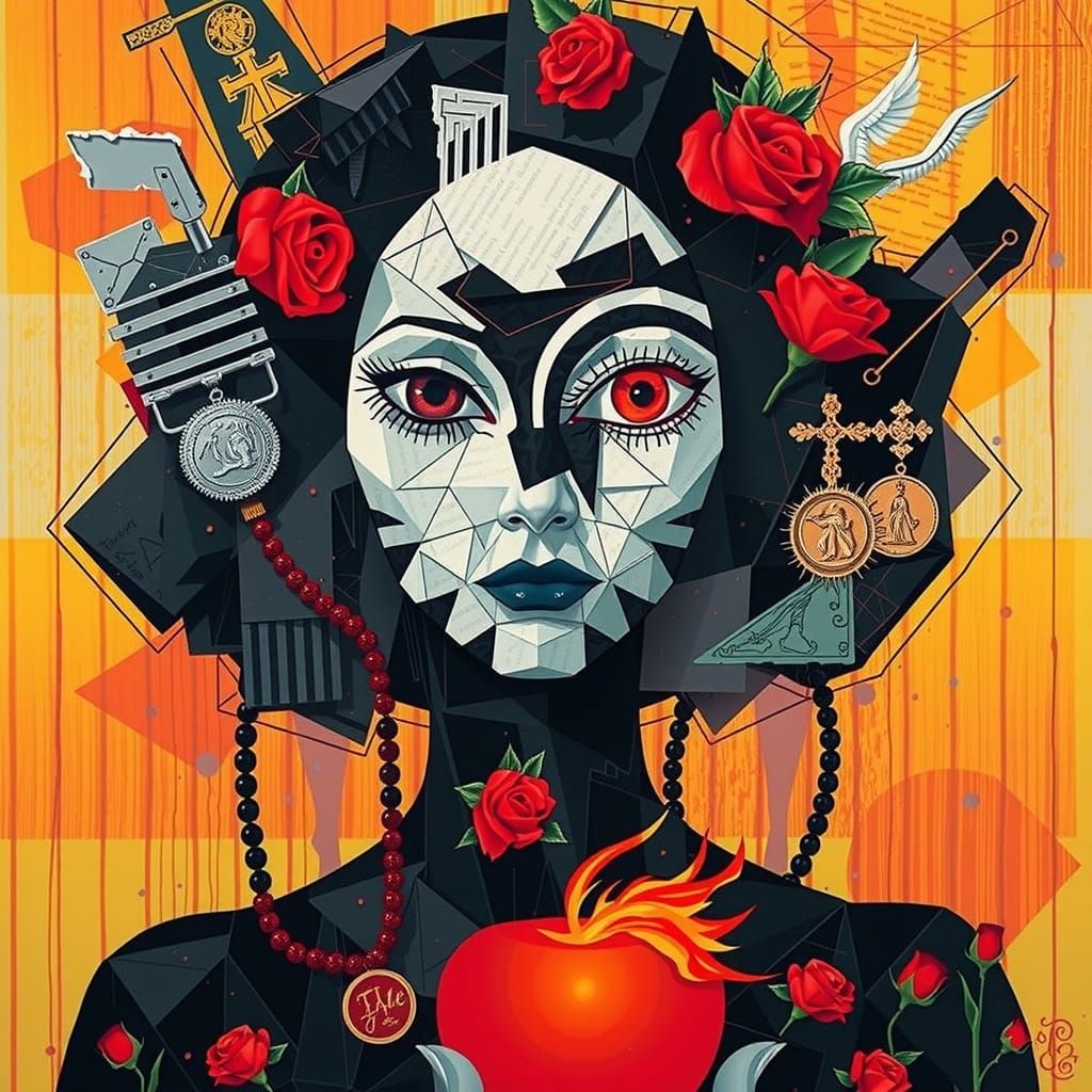 Cyberpunk Goddess of Rebellion in Black and White