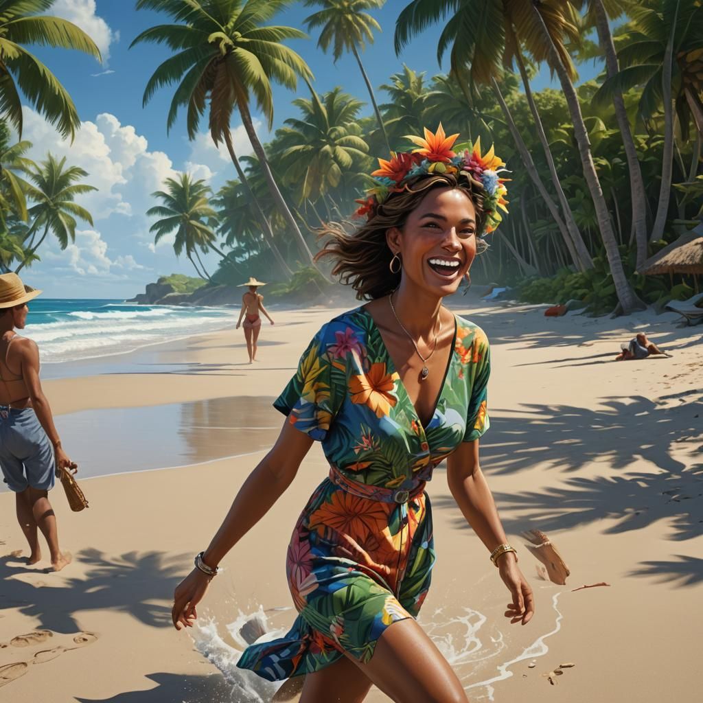Woman on Beach in Deep Color Matte Painting