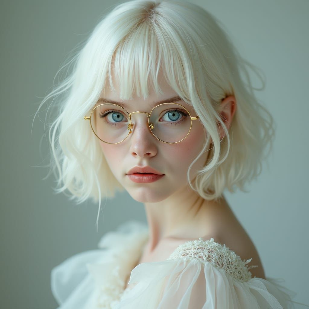 Ethereal Albino Goddess in White Silk