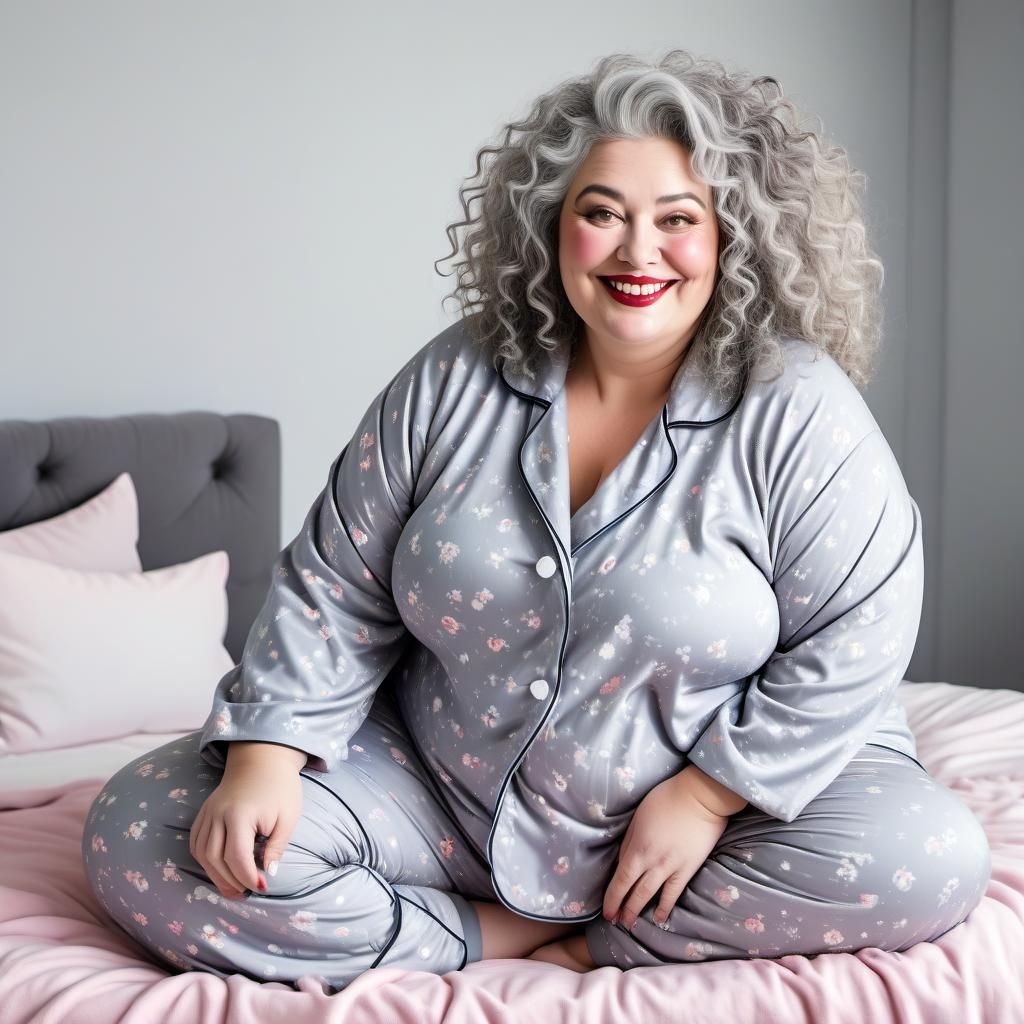 Beautiful Older Woman with Elaborate Makeup in Bed