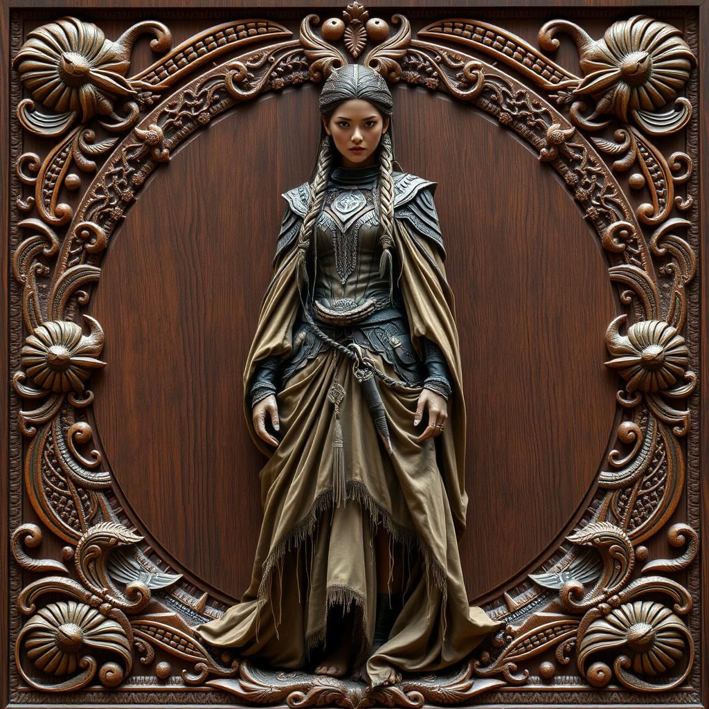 Maori Warrior Princess Wood Carving, Hyperrealistic HDR
