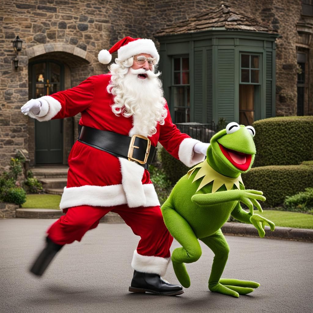 Santa Claus Chased by Vicious Kermit Dog
