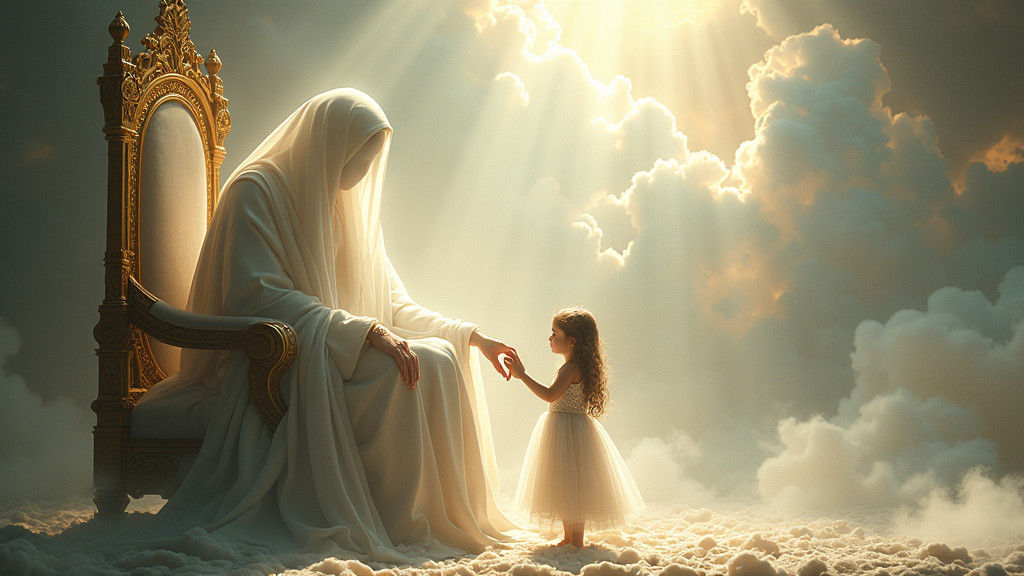 Deity Touching Girl's Hand in Matte Painting Style