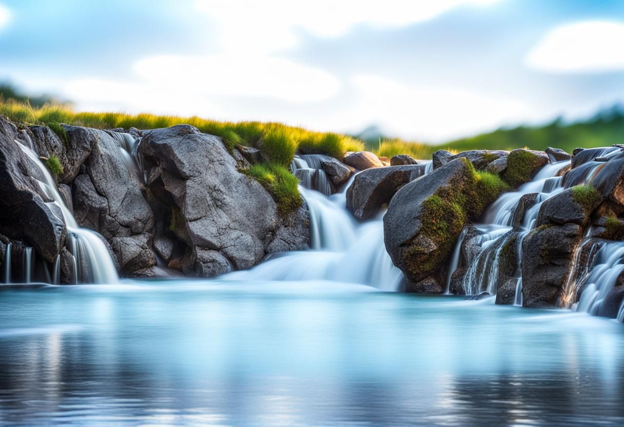 Tranquil Waterfall Landscape in Hyperrealistic Style