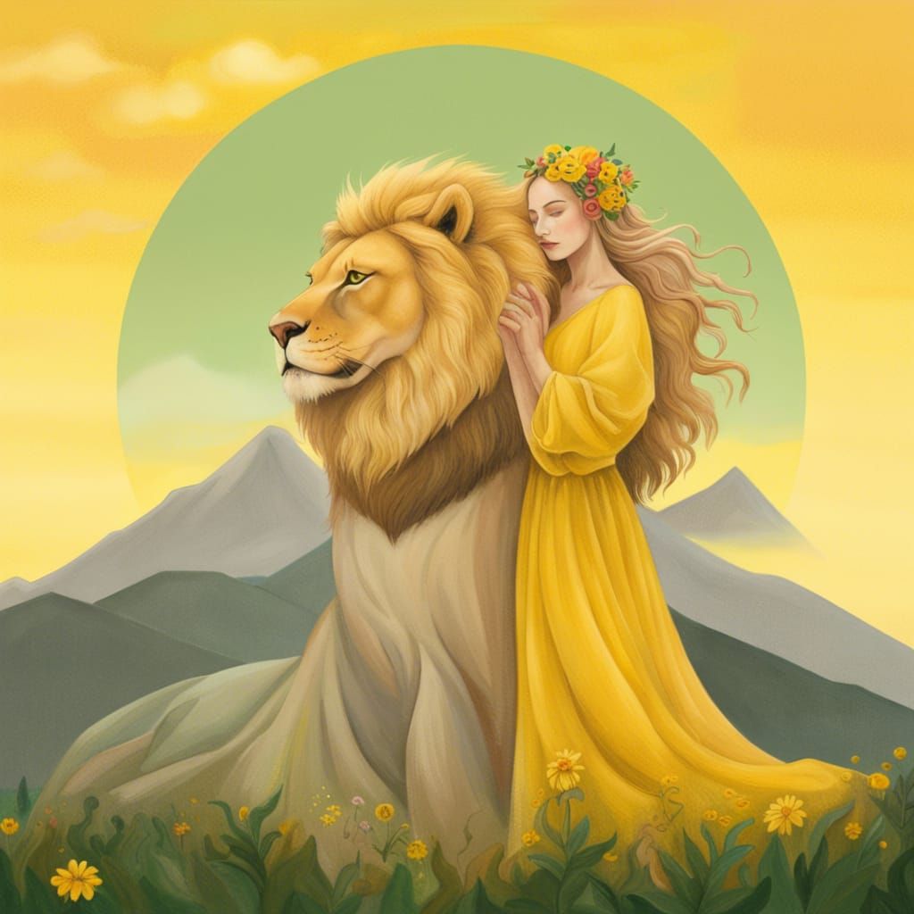 Strength Card: Woman and Lion in Oil Painting Style
