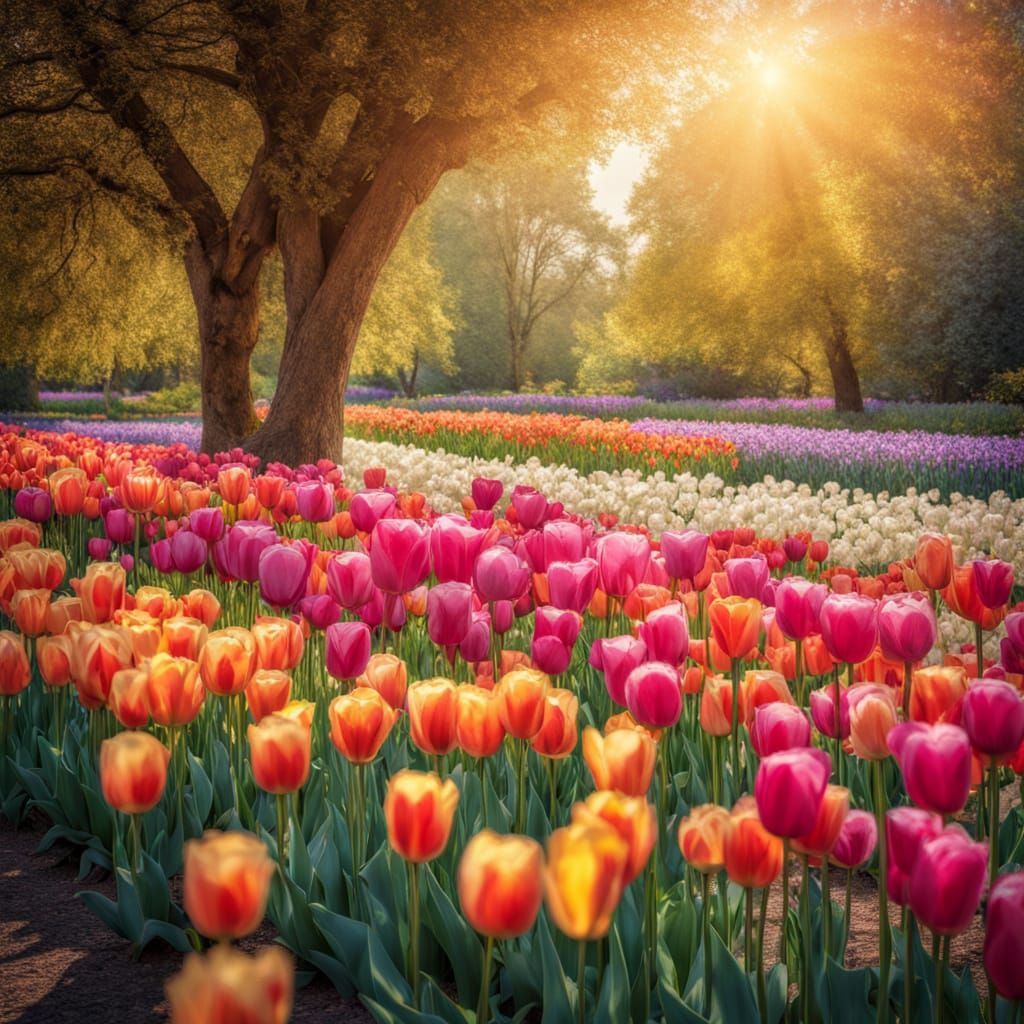 Impressionist Tulip Fields in Vibrant Bloom