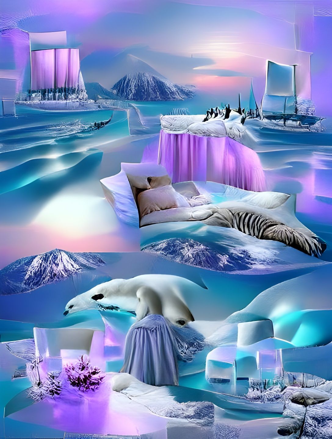 Vaporwave Arctic Dreamscape: Serene Fantasy