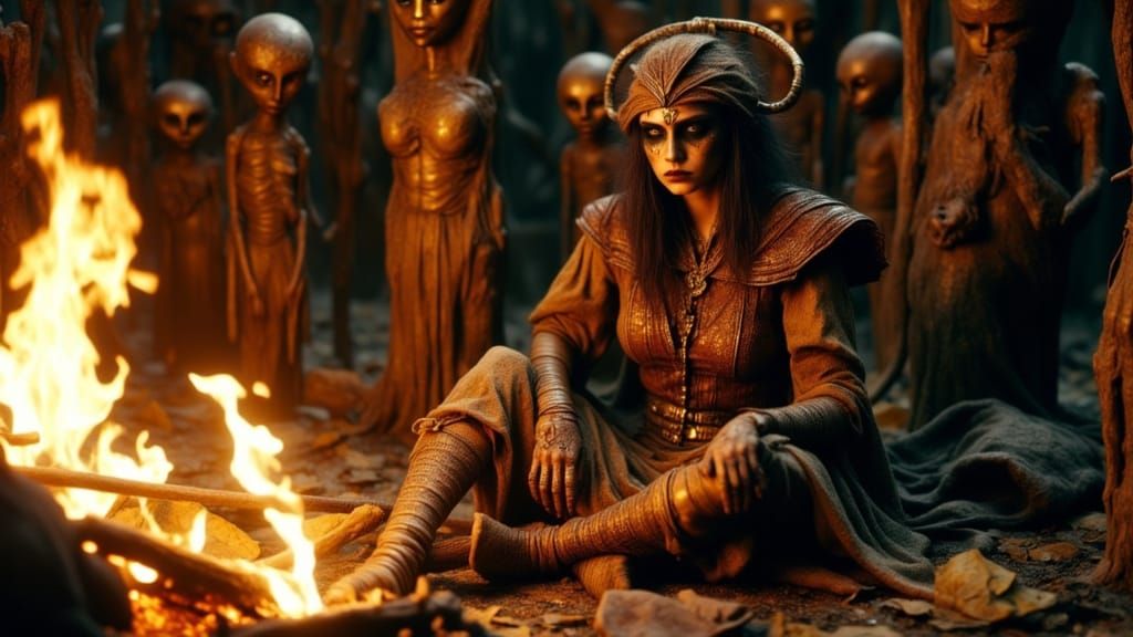 Wanderer Leader Campfire Portrait in Science Fiction Style