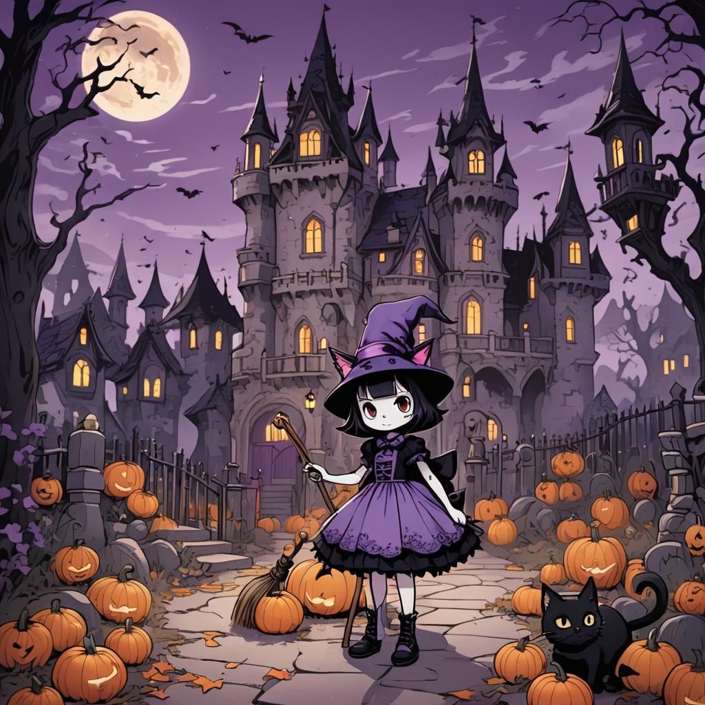 Kuromi the Witch in Spooky Gothic Scene