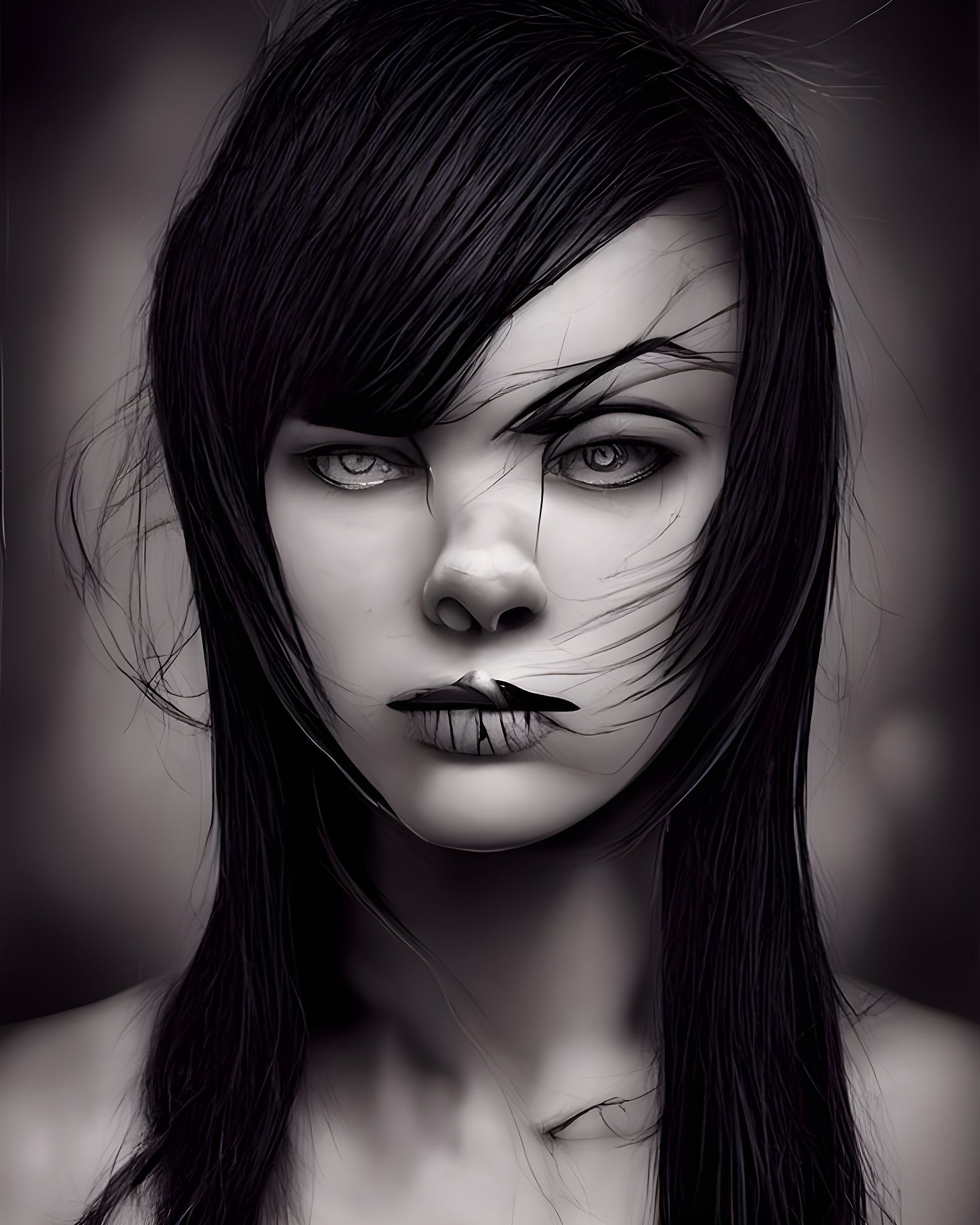 Sinister Woman Portrait in Film Noir Style