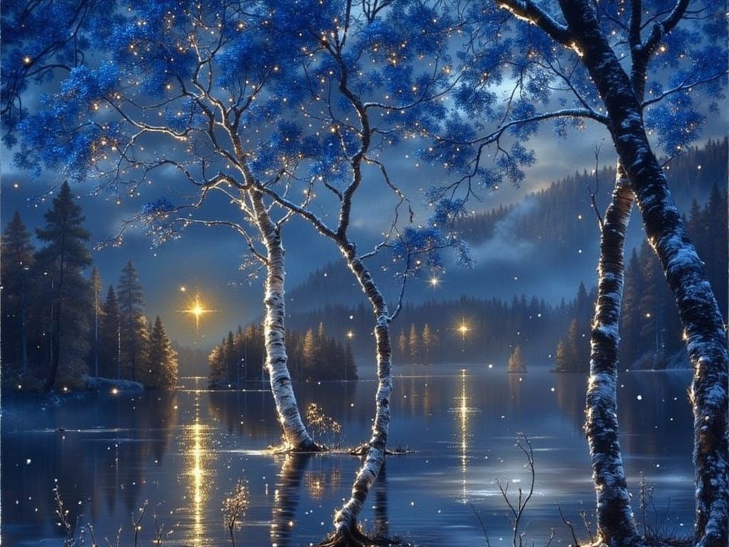 Ethereal Mountains and Forests in Golden Light