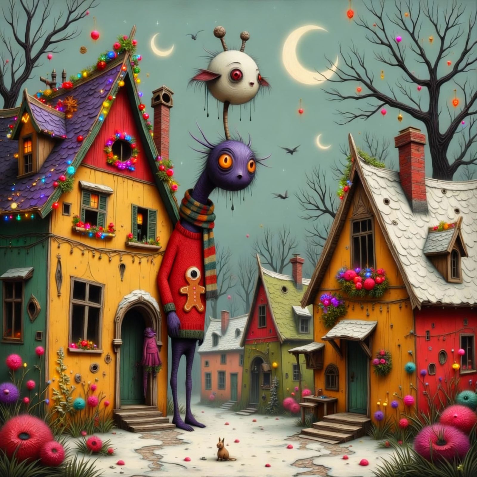 One-Eyed Monster Helps Decorate Whimsical Christmas Village