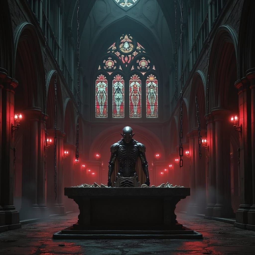 Gothic Abattoir Cathedral with Biomechanical Priest