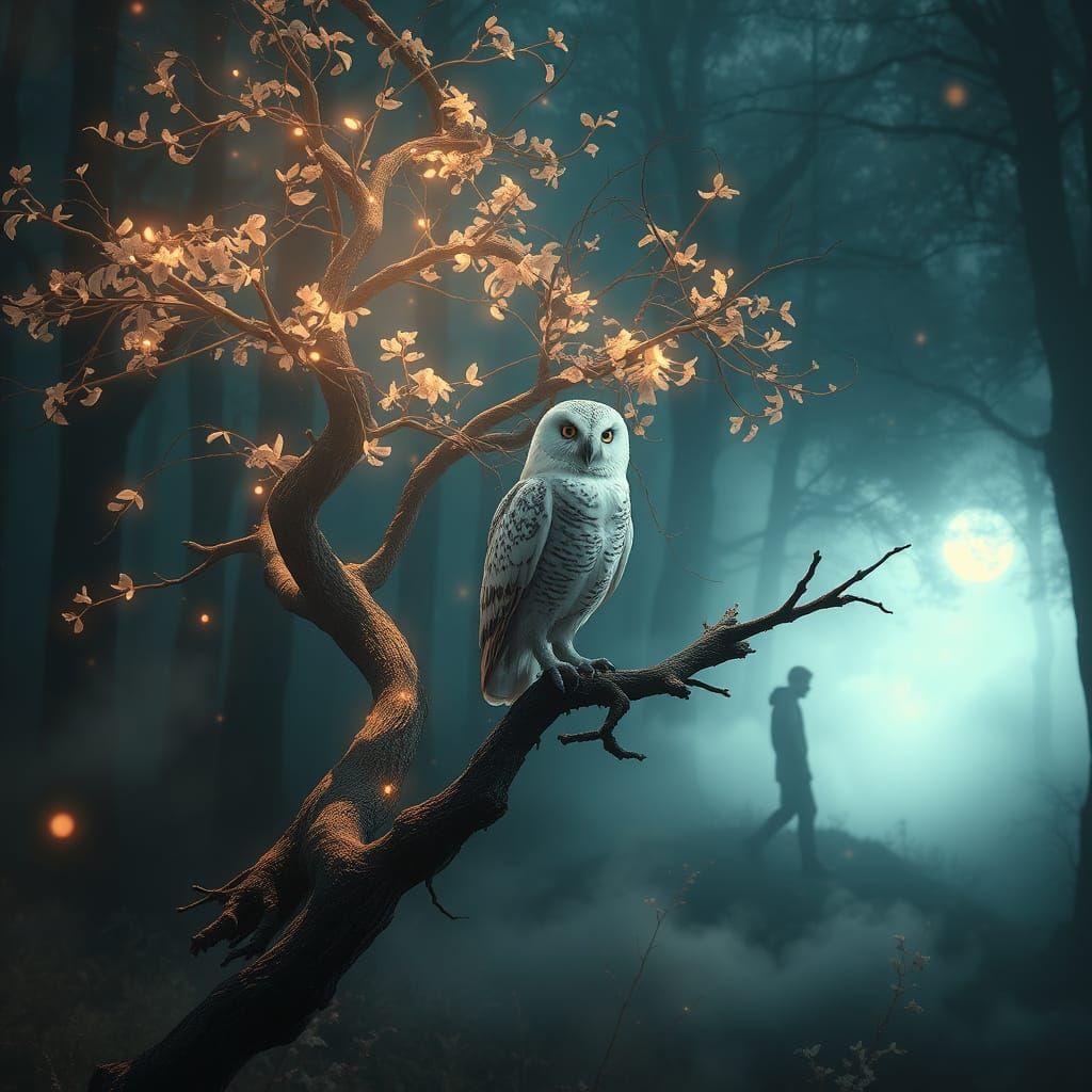 Mystical Forest Double Exposure with Luminous Sapling