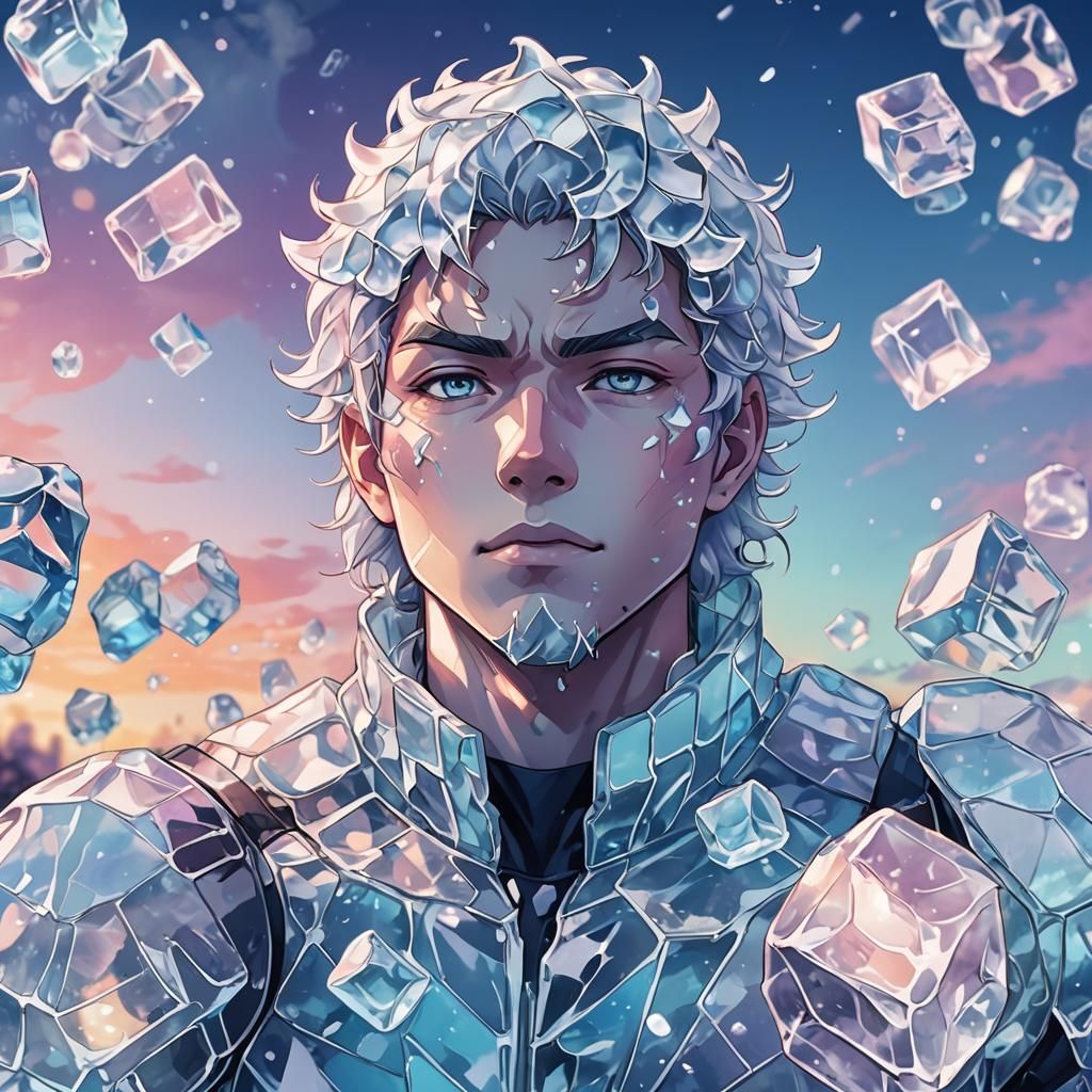 Anime Ice Man Digital Sketch with Vibrant Colors