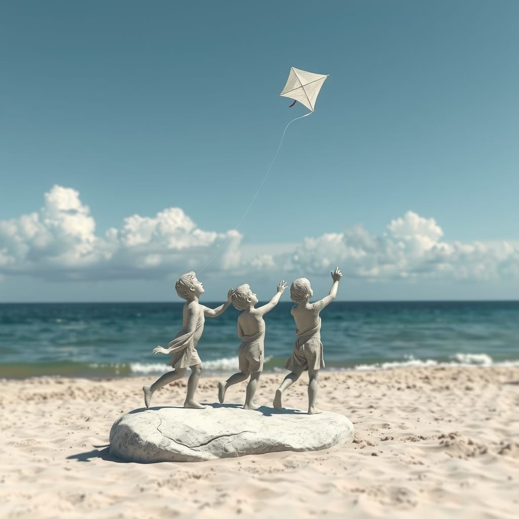 Abstract Statue of Children Flying a Kite