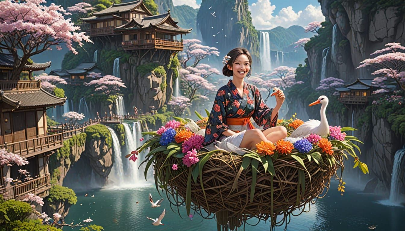 Utopian Floating City with Japanese Flair