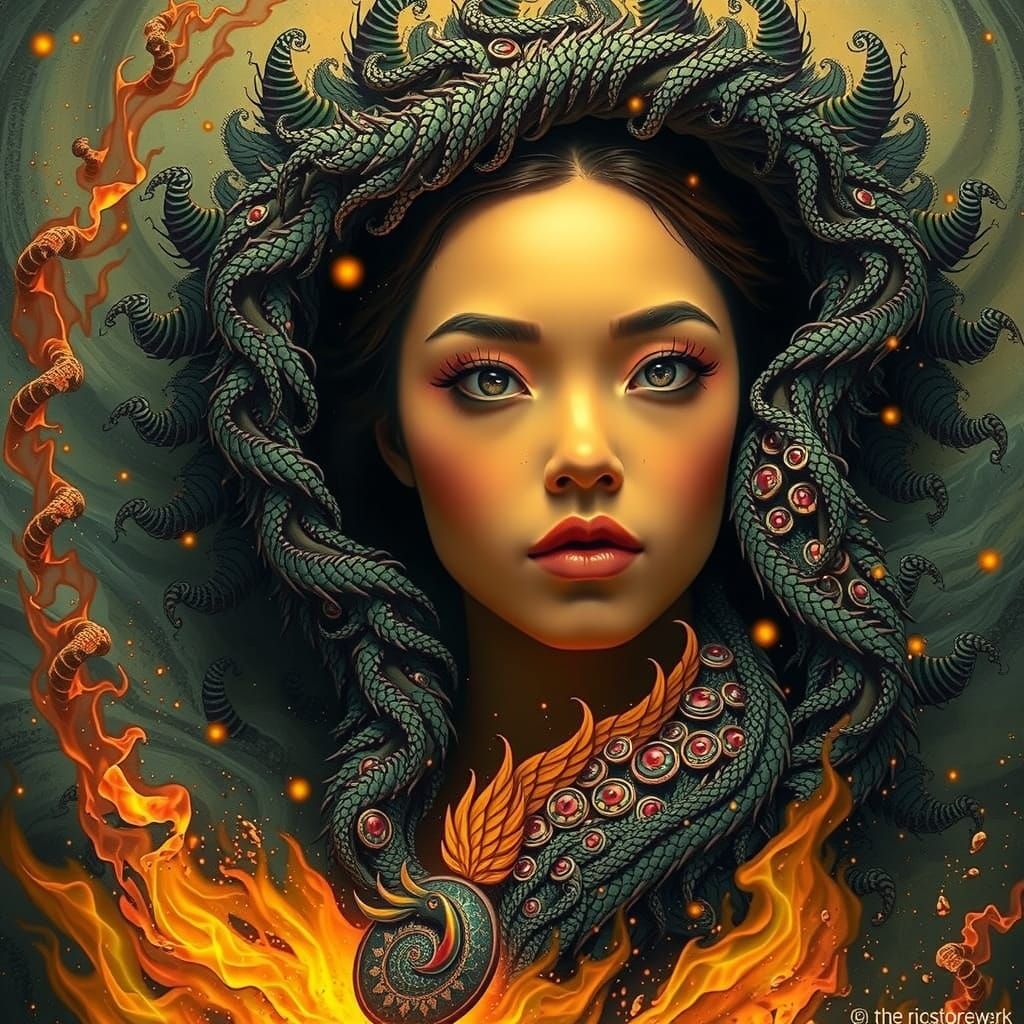 Phoenix Rising from Fire and Smoke