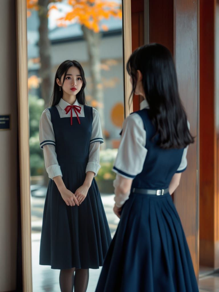 Maiden Kaori Reflected in Shrine Mirror, Autumn Day