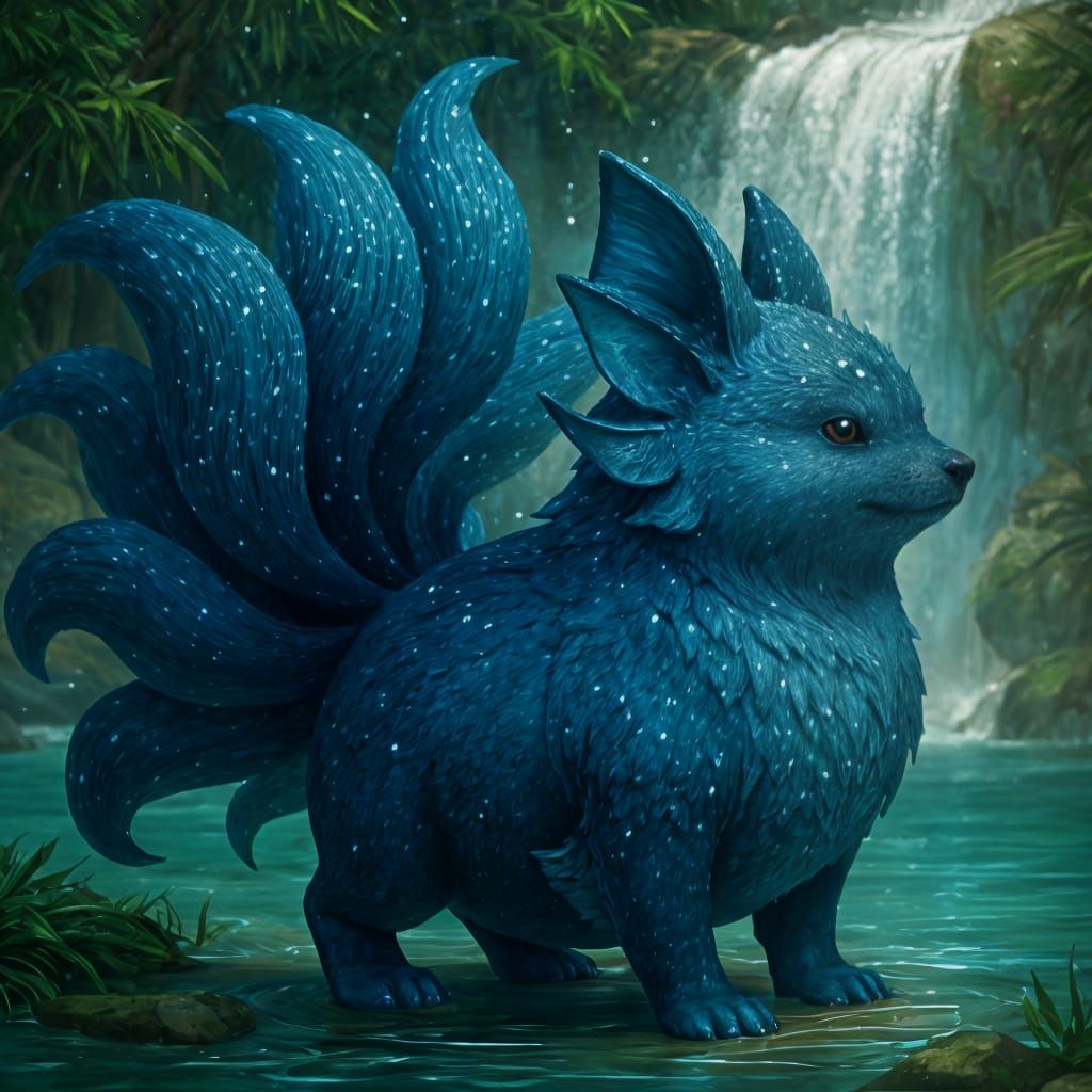 Cute Chubby Water Kitsune with Nine Tails