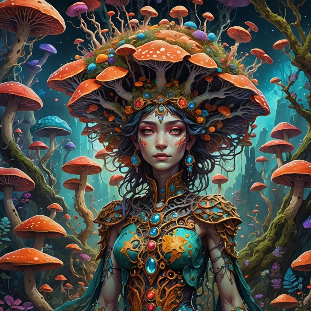 Fungal Princess Muse in Psychedelic Style