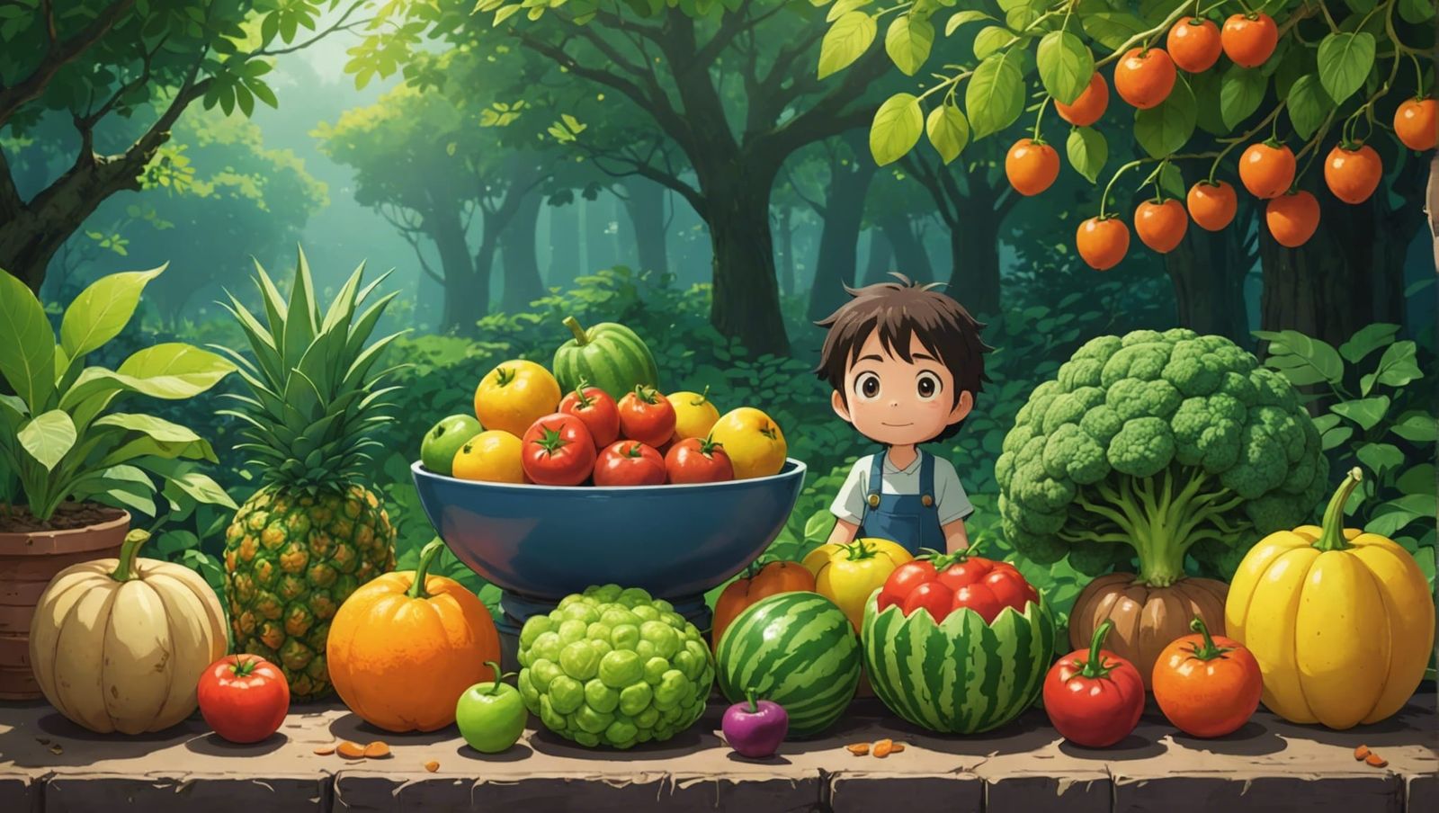 Chibi Fruits and Vegetables in Studio Ghibli Style