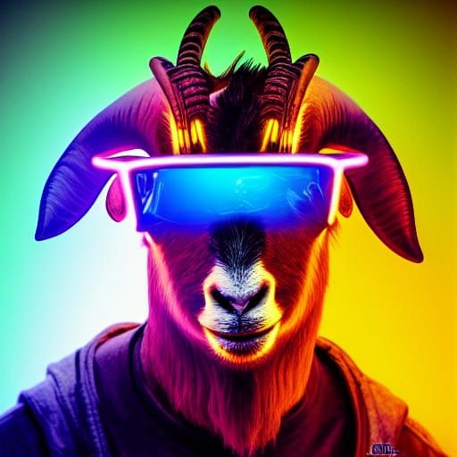 Cyberpunk Goat Mechanic Portrait in Digital Art