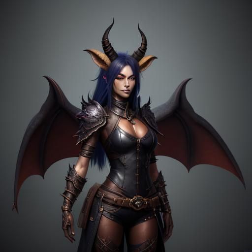 Detailed Anthro Fox Demon with Horns and Wings