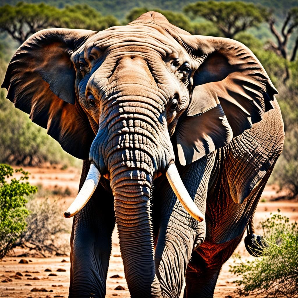 Charging African Elephant Bull Portrait in HDR