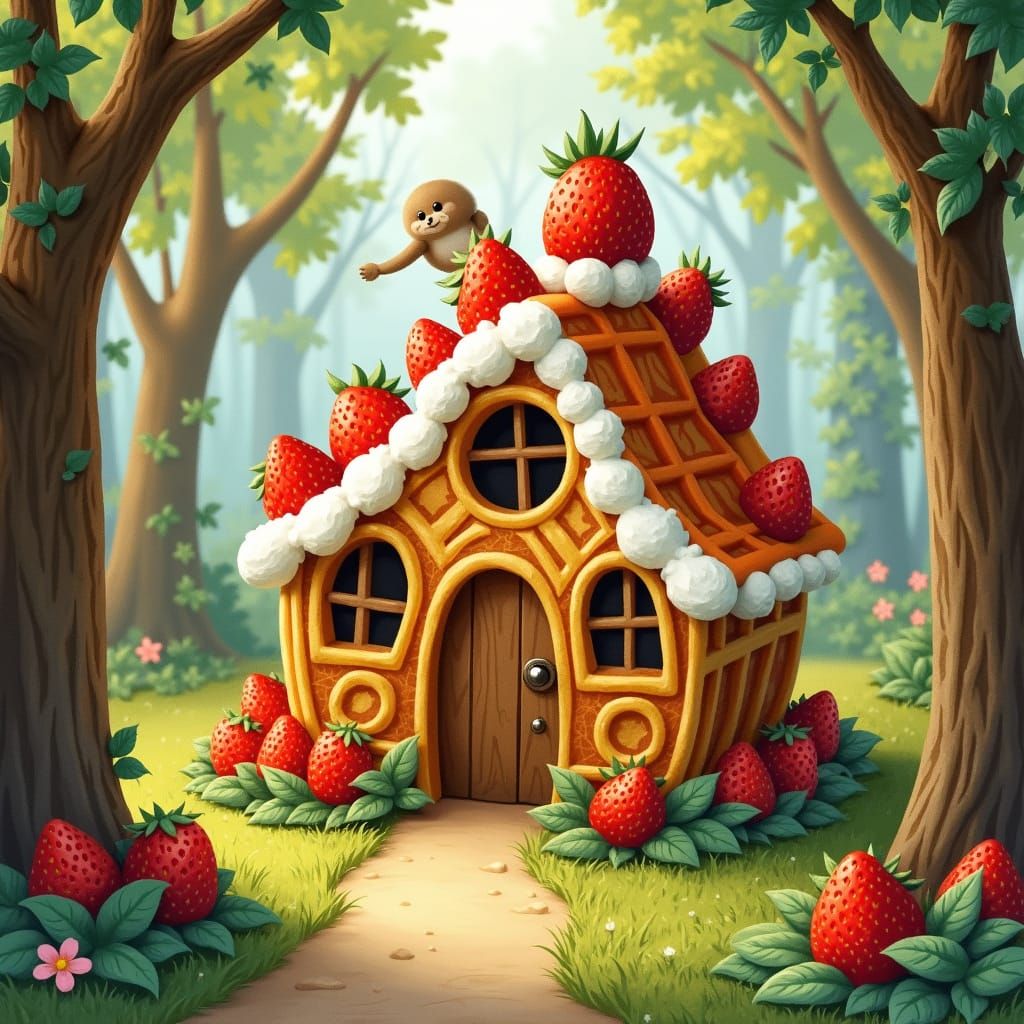 Whimsical Waffle Cottage in a Fantastical Forest