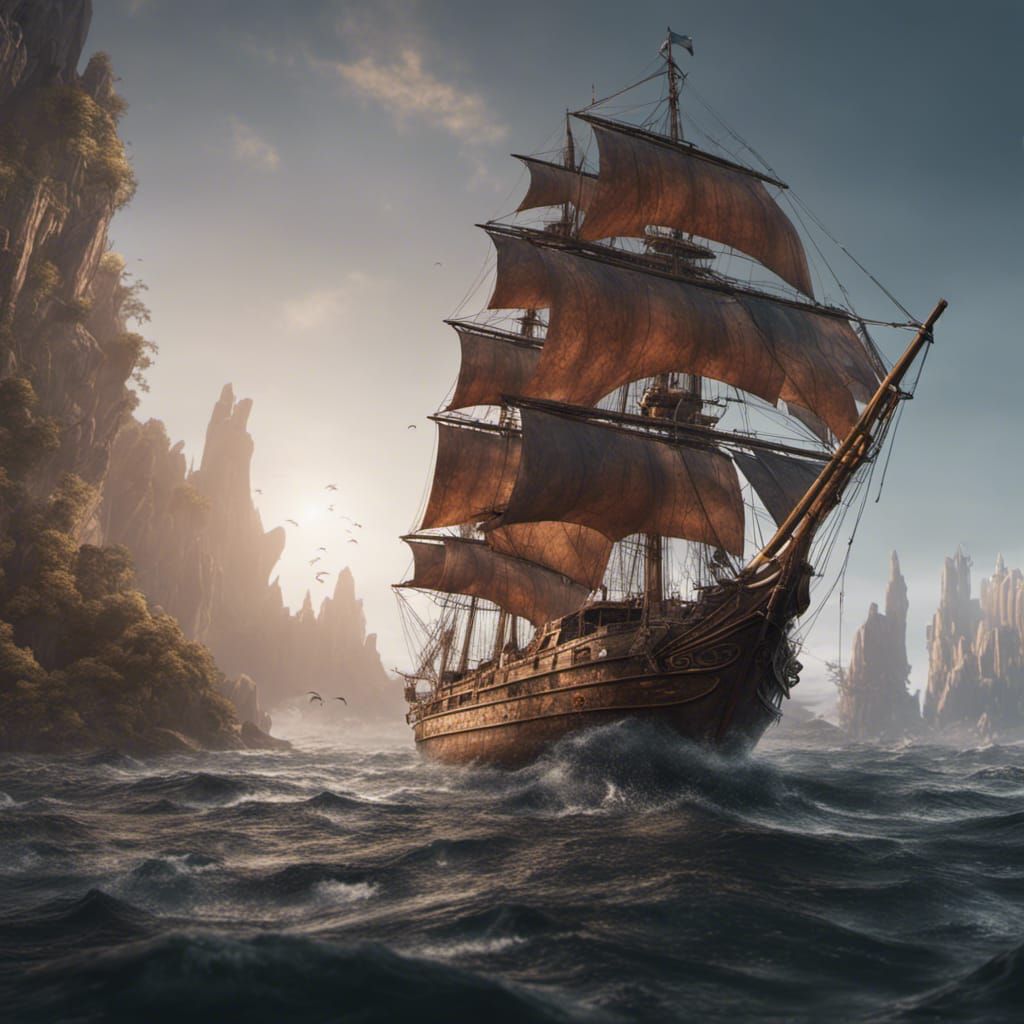 Fantastical Sailboat in Detailed Matte Painting