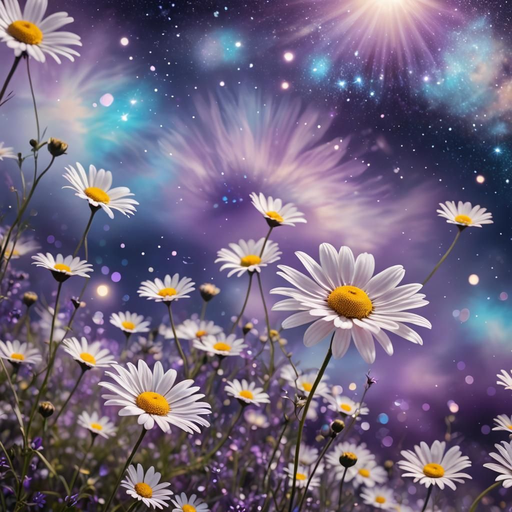 Surreal Astral Daisy Blooms in Space