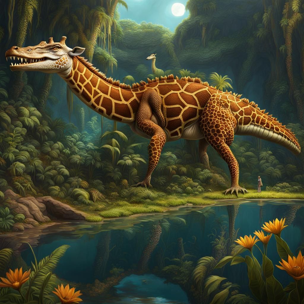 Fauvist Crocodile-Giraffe Hybrid in Detailed Matte Painting