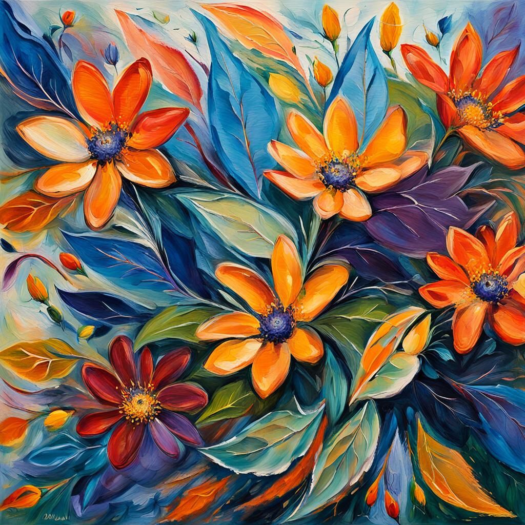 Vibrant Abstract Expressionism: Colorful Floral Close-Up