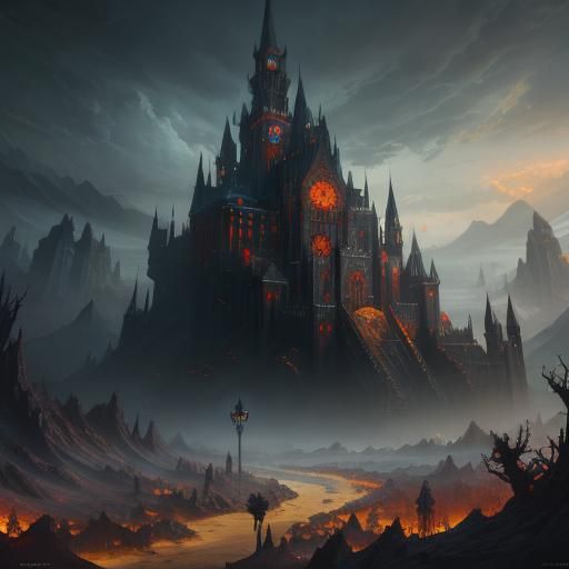 Fantastical Castle Cave Horror Concept Art