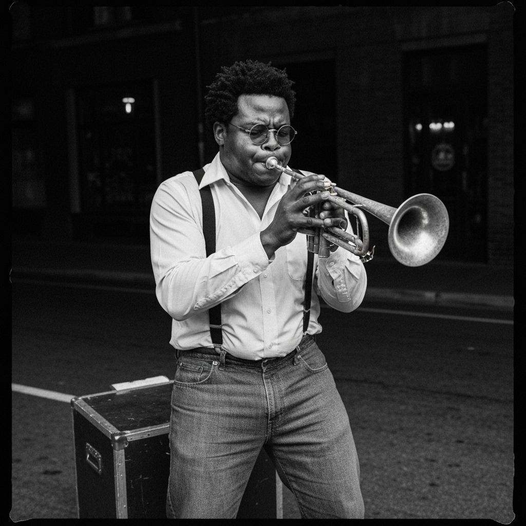 Man Playing Trumpet in Black and White Film