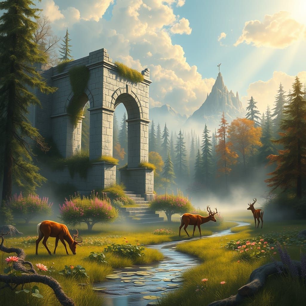 Surreal Wilderness Landscape in Semi-Realistic Painterly Sty...