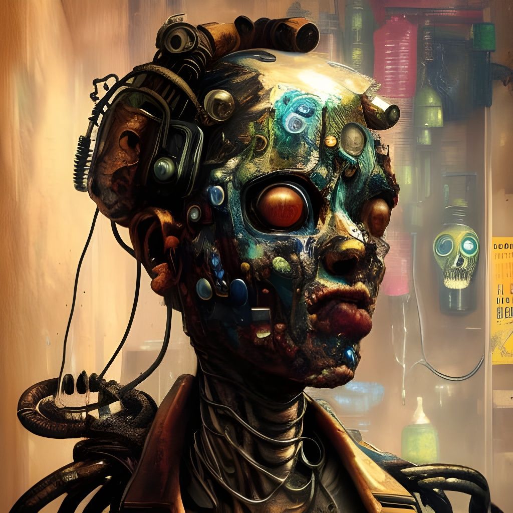 Electric Zombie Robot Portrait in Coolpunk Style
